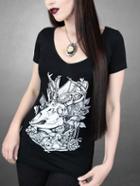 Romwe Black Deer Skull Print T-shirt