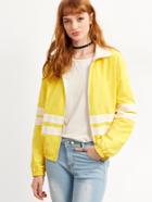 Romwe Yellow Striped Zip Up Jacket
