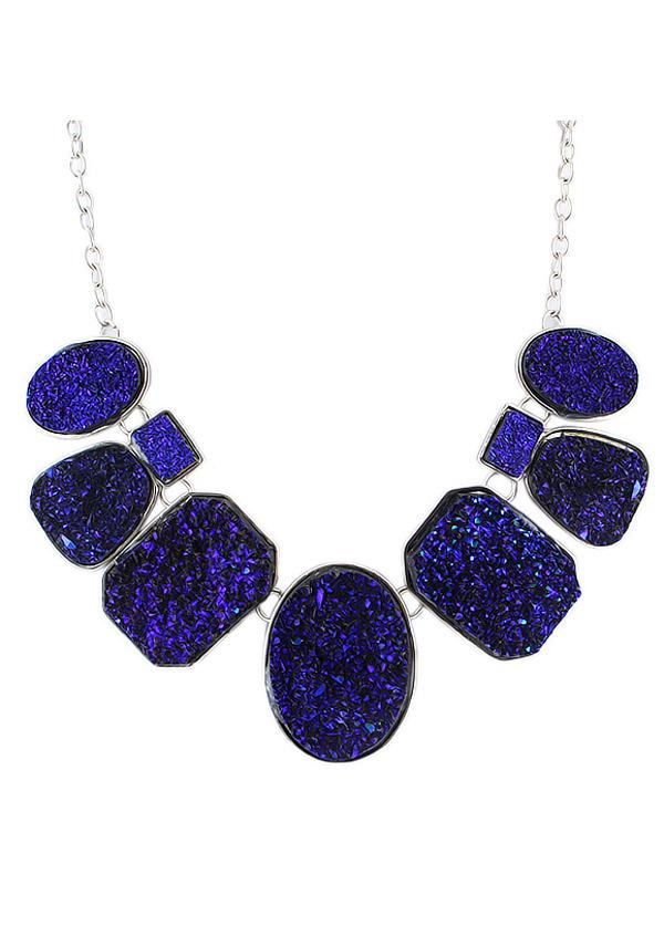 Romwe Blue Geometric Silver Chain Necklace