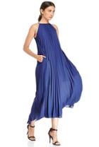 Romwe Off-shoulder Pleated Maxi Blue Dress
