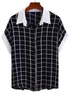 Romwe Contrast Collar & Sleeve Grid Blouse