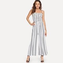 Romwe Frill Trim Striped Wide Leg Cami Jumpsuit