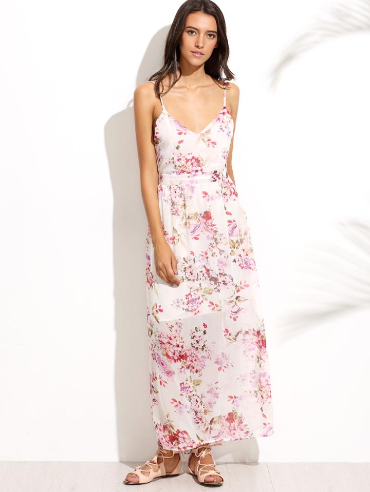 Romwe Florals Backless Beach Dress