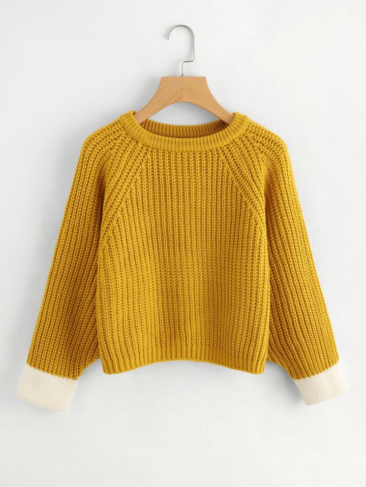 Romwe Contrast Trim Textured Knit Sweater