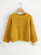 Romwe Contrast Trim Textured Knit Sweater