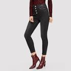 Romwe Button Fly Cropped Skinny Jeans