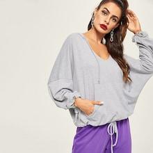 Romwe Kangaroo Pocket Front Marled Hoodie