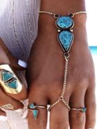 Romwe Vintage Ethnic Boho Jewelry Blue Stone Pattern Bracelets