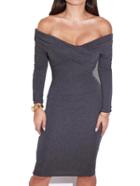 Romwe Off The Shoulder Tight Grey Dress