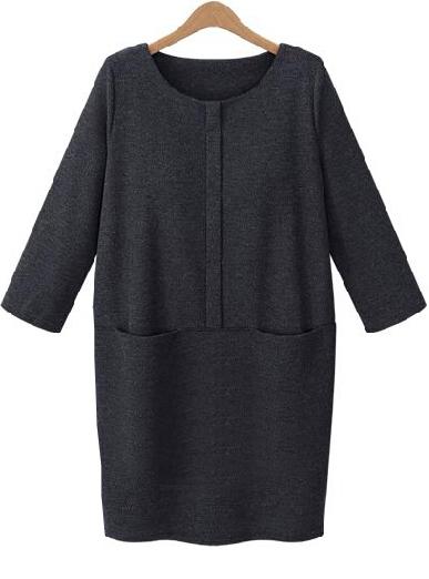 Romwe Pockets Slim Navy Dress