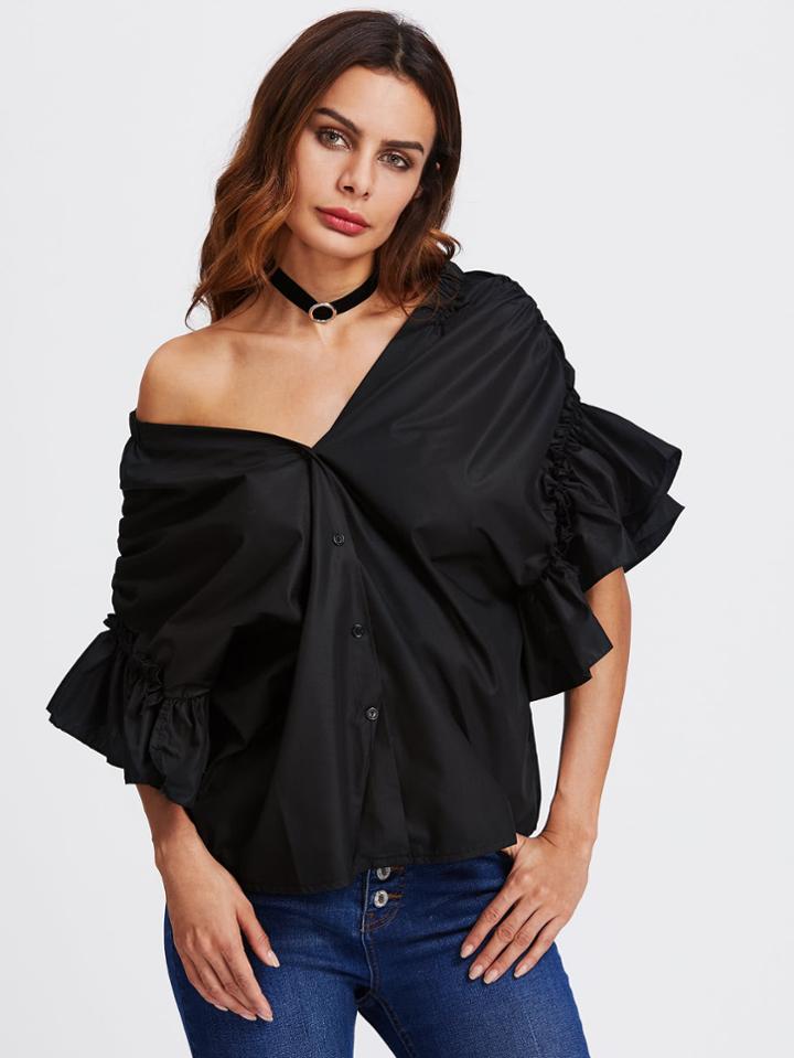 Romwe Exaggerated Frill Cuff Blouse