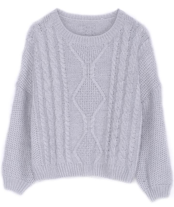 Romwe Split Cable Knit Grey Sweater
