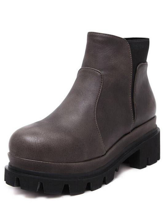Romwe Bronze-coloured Round Toe Vintage Elastic Boots