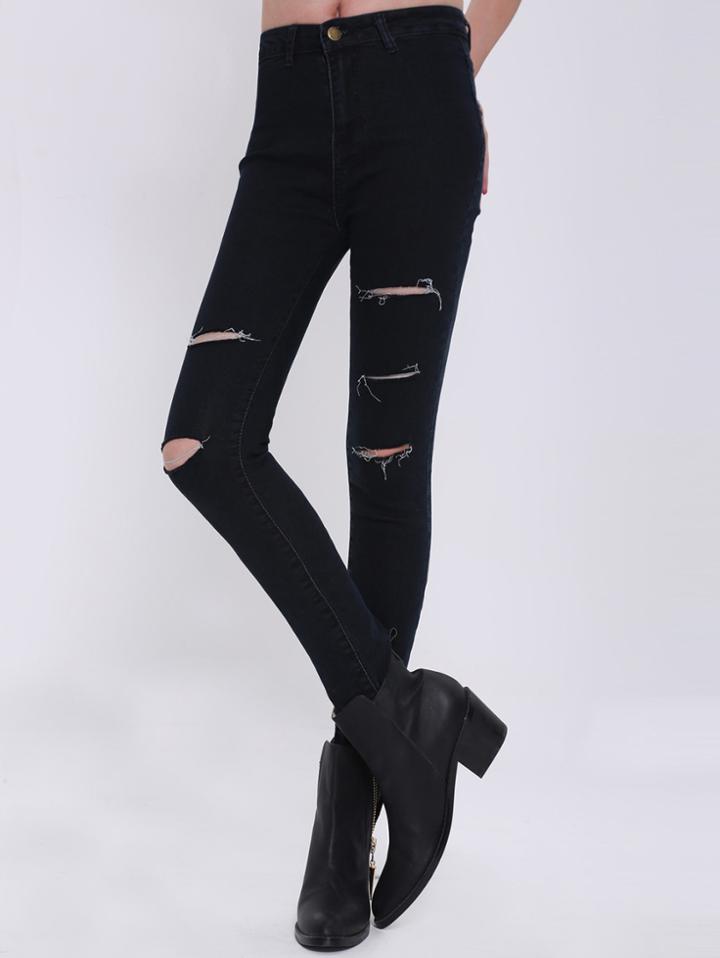 Romwe High Waist Ripped Denim Slim Pant