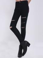 Romwe High Waist Ripped Denim Slim Pant