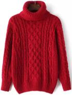 Romwe Turtleneck Cable Knit Red Sweater