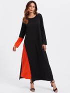 Romwe Contrast Panel Hidden Pocket Side Hijab Long Dress