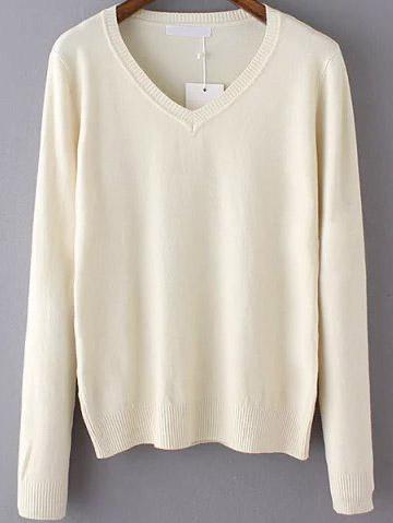 Romwe V Neck Slim Beige Sweater