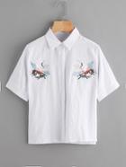 Romwe Cranes Embroidered Blouse