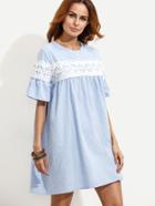 Romwe Blue Crochet Applique Oversized Dress