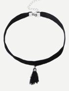 Romwe Black Tassel Choker Necklace