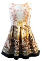 Romwe White Bleached Contrast Black Sleeveless Vintage Floral Dress