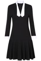Romwe Tie Collar With Zipper Pleated Dress