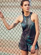 Romwe Active Palm Leaf Print Racer Back Zipper Up Top