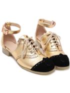 Romwe Gold Round Toe Lace Up Ankle Strap Flats