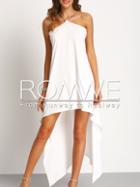 Romwe White Chain Halter Neck Asymmectric Dress