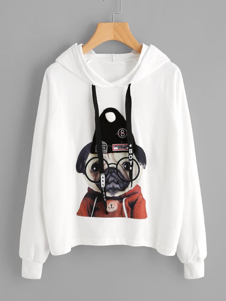 Romwe Dog Print Hoodie