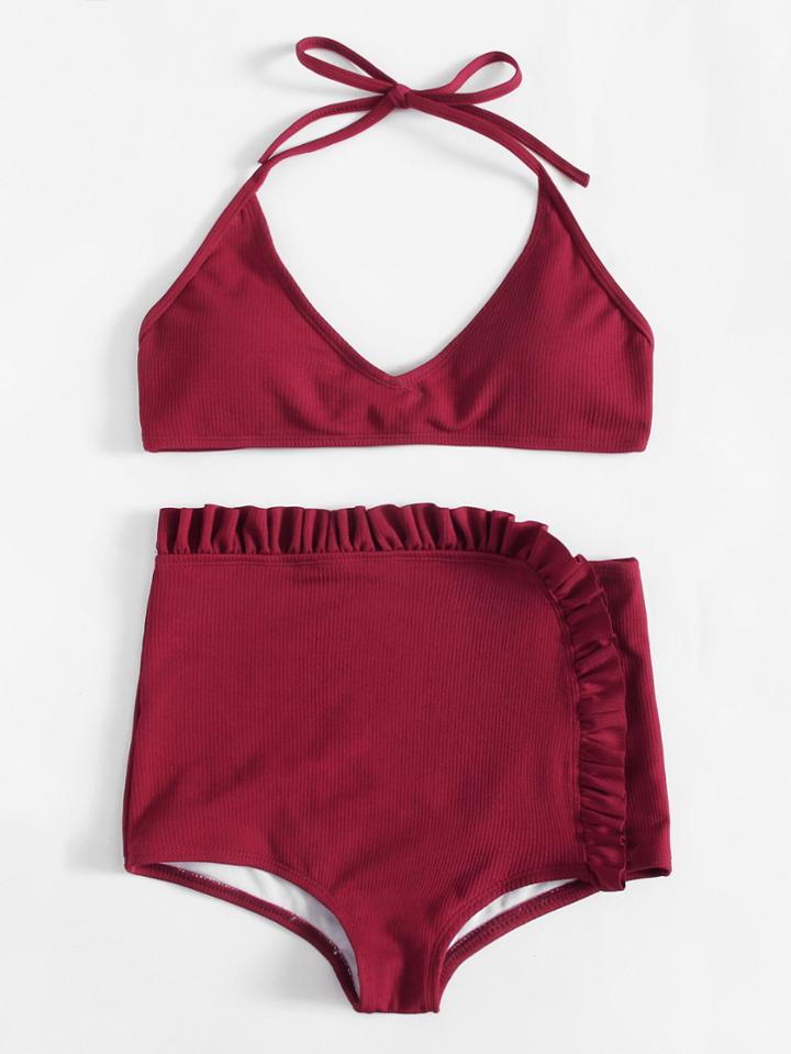 Romwe Frill High Waist Bikini Set
