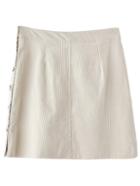 Romwe Khaki Empire Waist Buttons Side Pockets Corduroy Skirt