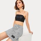 Romwe Geometric Print Letter Patched Skirt