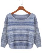 Romwe Dip Hem Striped Crop Sweater