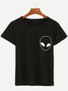 Romwe Alien Print T-shirt - Black