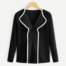 Romwe V Neck Contrast Trim Sweater