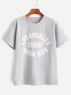 Romwe Pale Blue Letter Print T-shirt