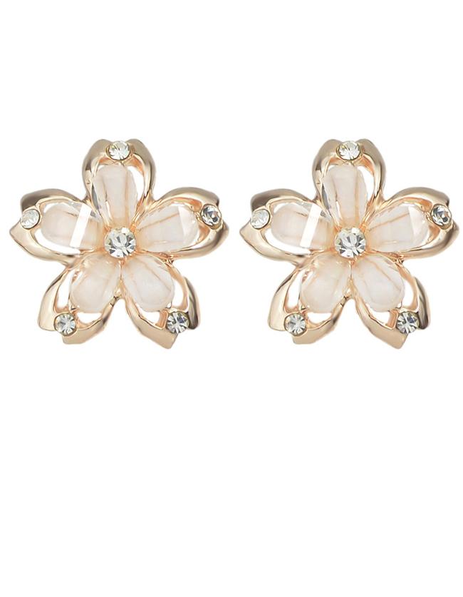 Romwe White Rhinestone Flower Clip Earrings