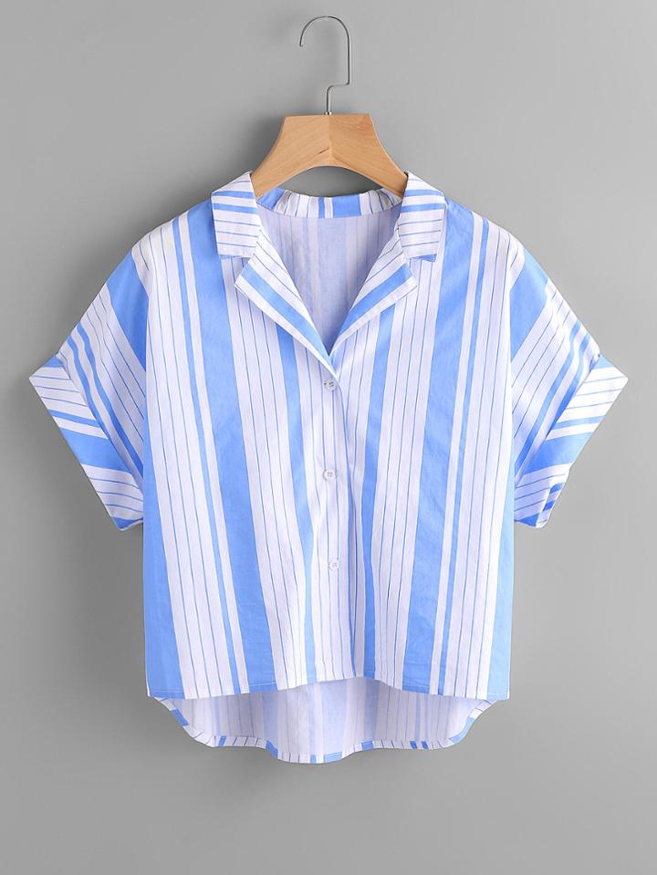 Romwe Cuffed Sleeve Dip Hem Dolman Blouse