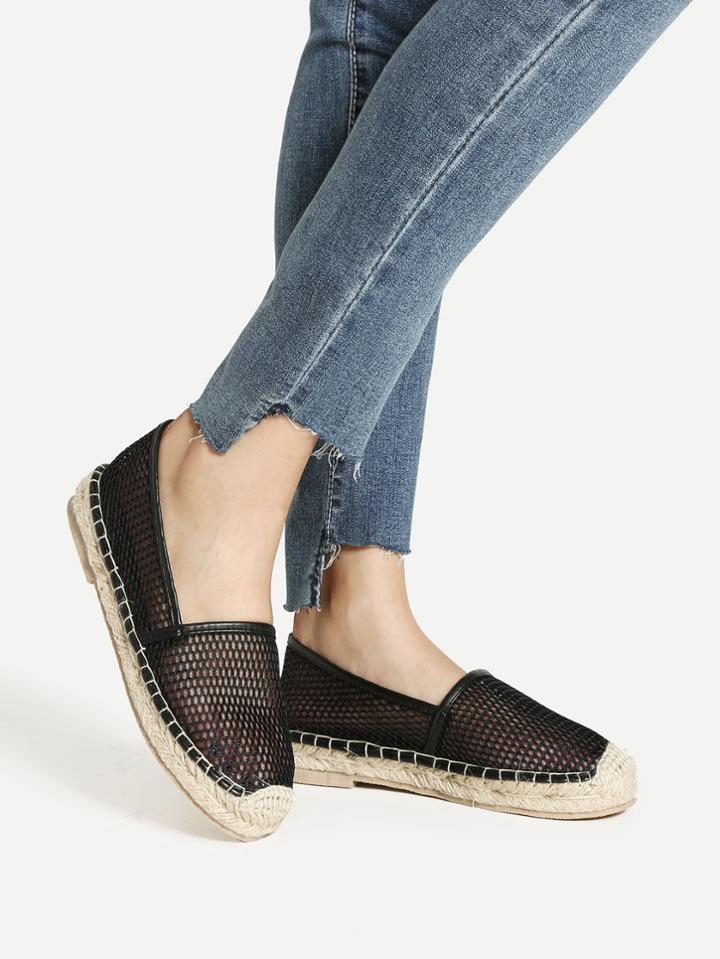 Romwe Mesh Cap Toe Espadrille Flats