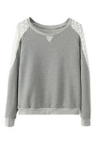 Romwe Grey Lace Panel Sweatshirt