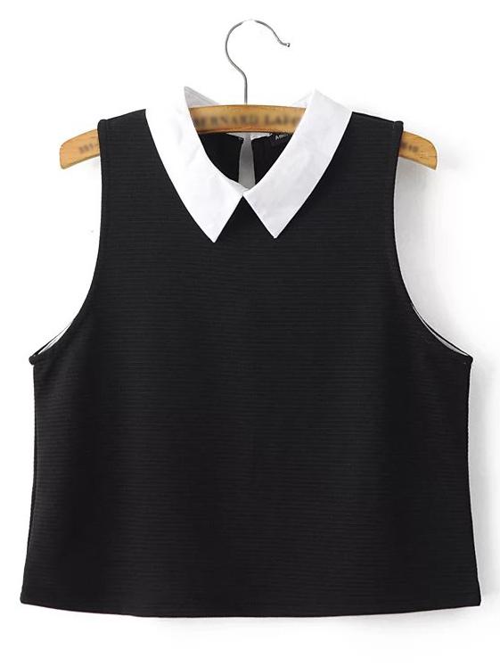 Romwe Black Peter Pan Collar Tank Top