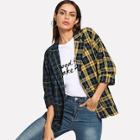 Romwe Color Block Plaid Coat