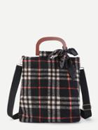 Romwe Gingham Print Shoulder Bag With Bow Tie