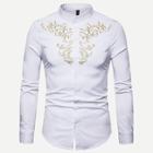 Romwe Men Embroidery Curved Hem Shirt