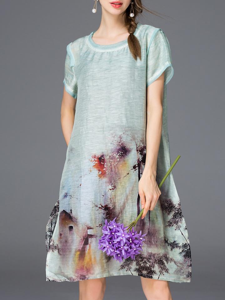 Romwe Green Ink Print Shift Dress