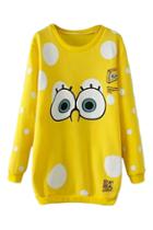 Romwe Cute Eyes Print Loose Yellow Sweatshirt