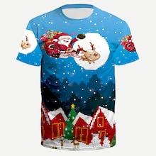 Romwe Men Christmas Santa Claus And Elk Print Tee