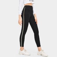 Romwe Letter And Striped Tape Panel Leggings